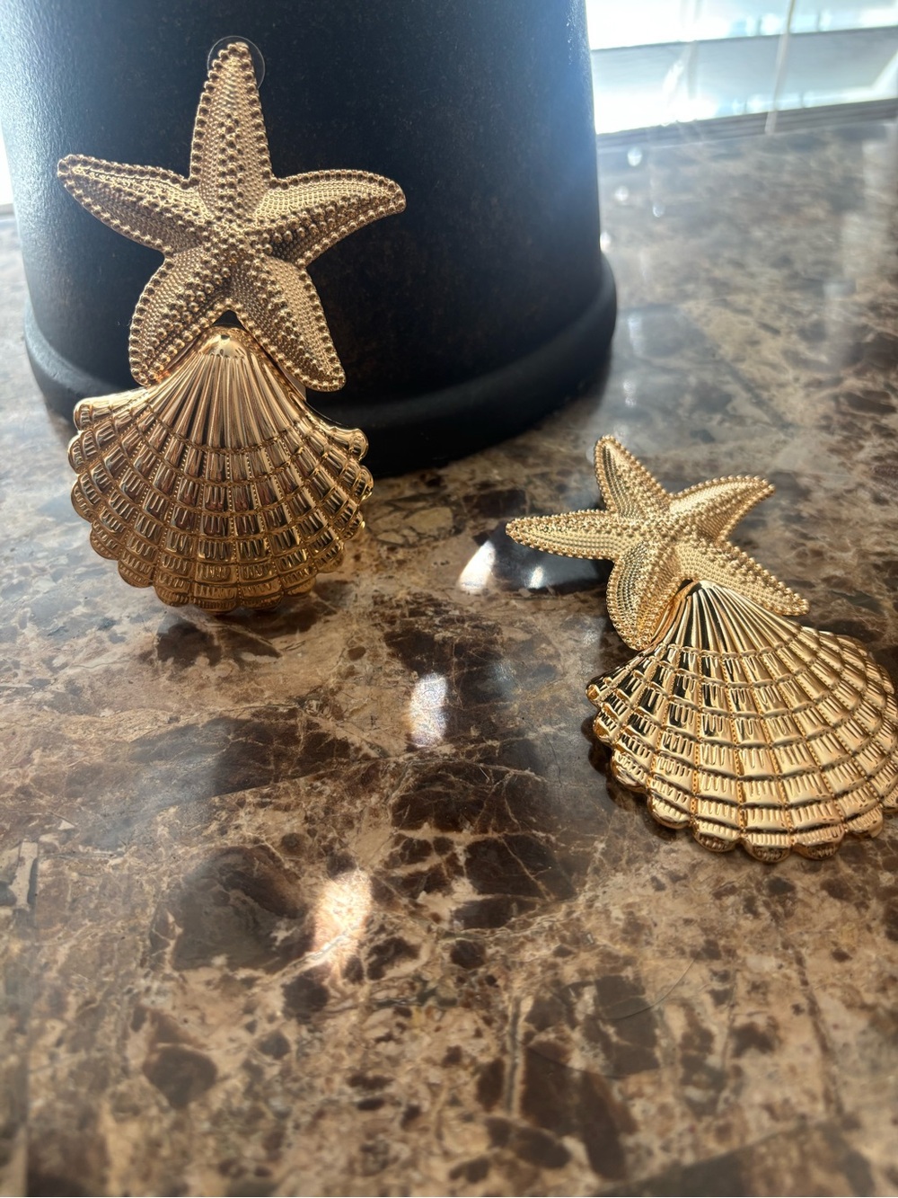 Gold Starfish & Shell Earrings